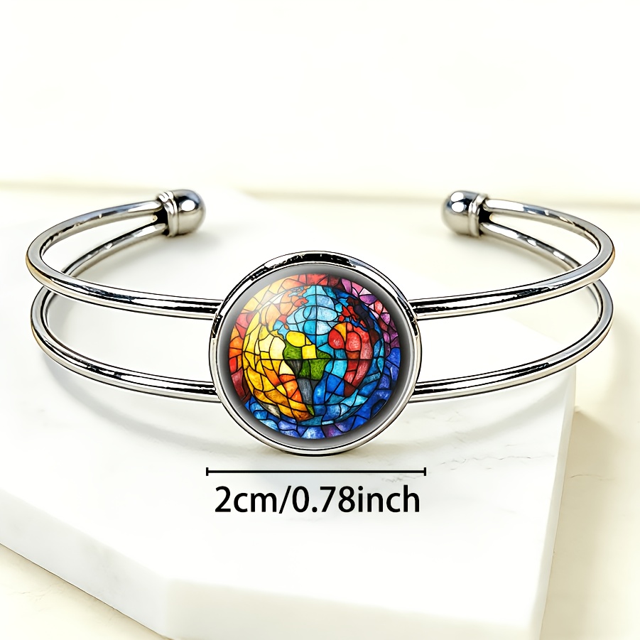 Women's Adjustable Open Bangle with Colorful Stained Glass Design
